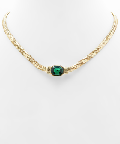 Emerald Charm & Snake Chain Choker