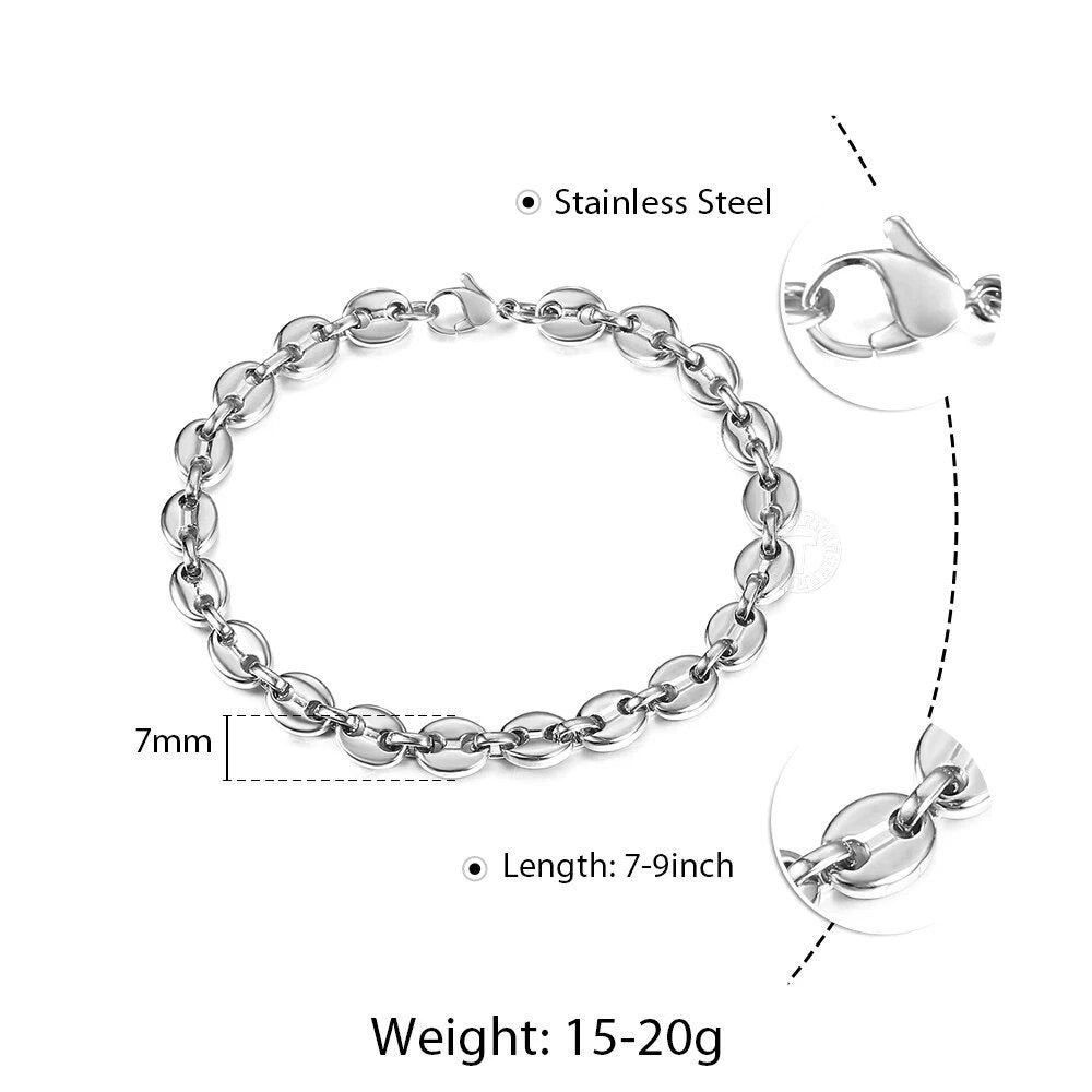 Stainless Steel Coffee Beans Link Chain Bracelet also Good for Charm house