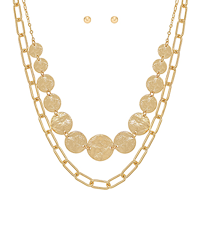 Layered & Graduated Hammered Disk Necklace Set