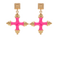 Square & Marble Cross Brass Drop Earrings