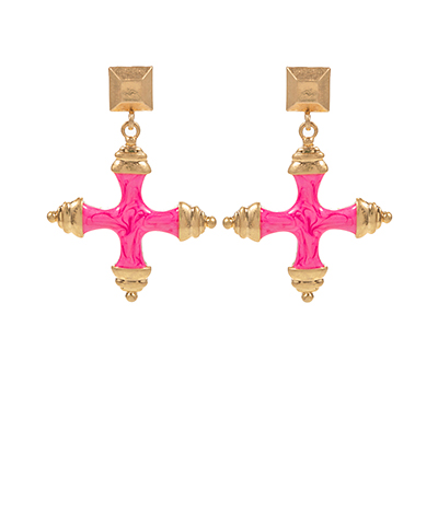 Square & Marble Cross Brass Drop Earrings