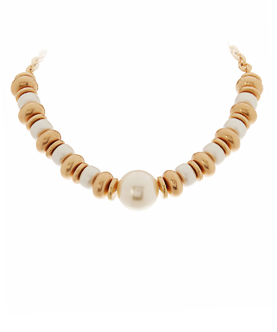 Disk & Big Pearl Pandent Necklace