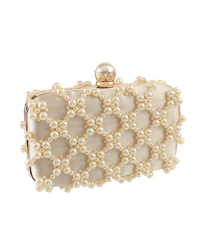 Metal Handle & Pearl Clutch Bag