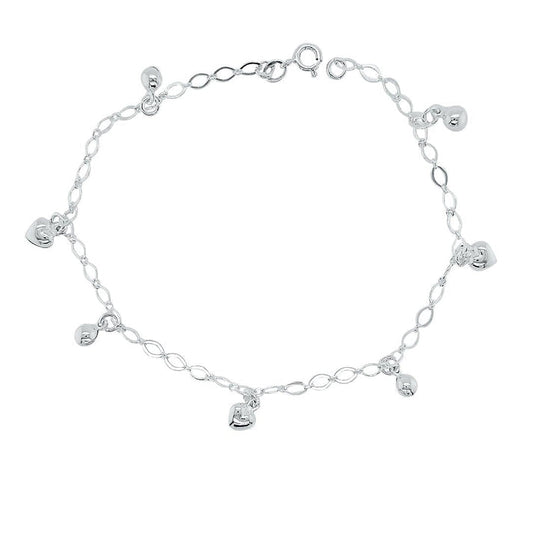 925 Sterling Silver Heart Charm Anklet