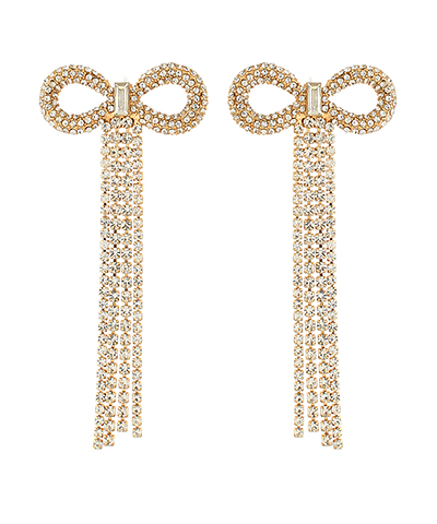 Pave Bow &amp; Rhinestone Fringe Earrings