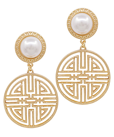 Filigree Round & Pearl Drop Earrings