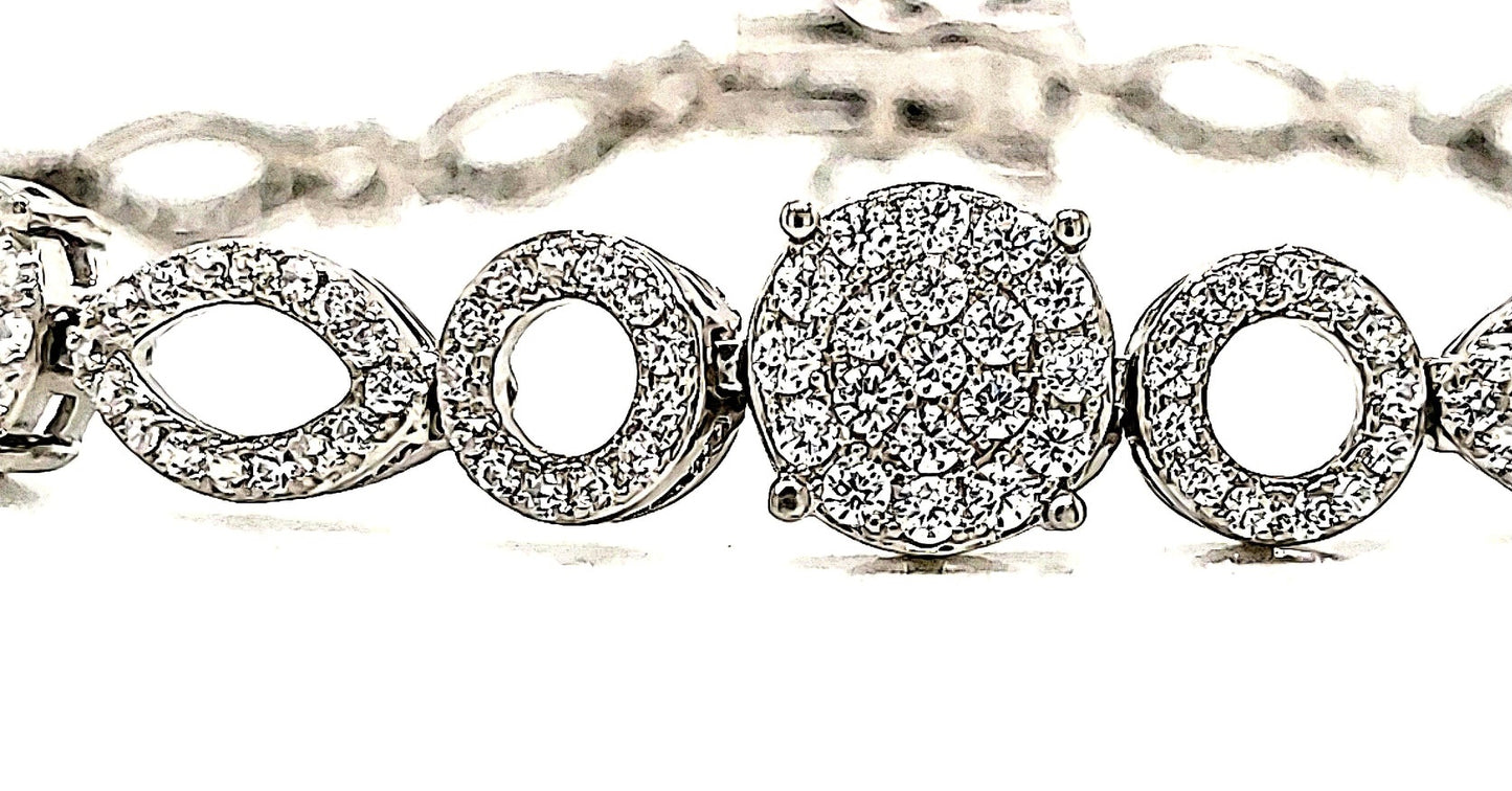 925 Sterling Silver Rhodium Plated Oval and Circle Shaped With  Round CZ Stones Fancy Bracelet.