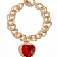 Heart Glass Stone Chain Bracelet * Metal