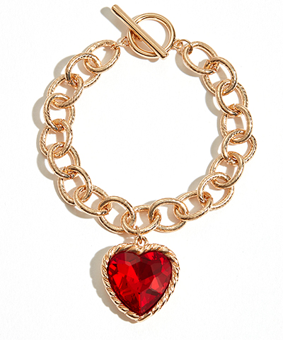 Heart Glass Stone Chain Bracelet * Metal