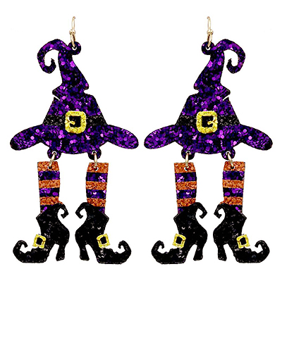 Witch Hat & Shoes Glitter Earrings