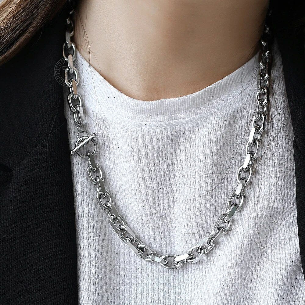 Stylish 9mm Silver Stainless Steel Cable Link Chain Necklace