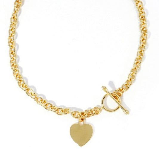 Heart Pendant Brass Necklace