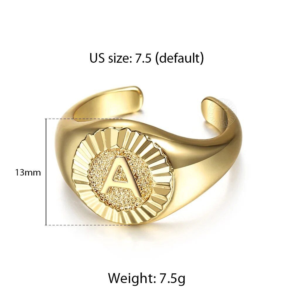 Gold Color Chunky Initial Open Ring  Size: 7.5(fits 7-7.5)