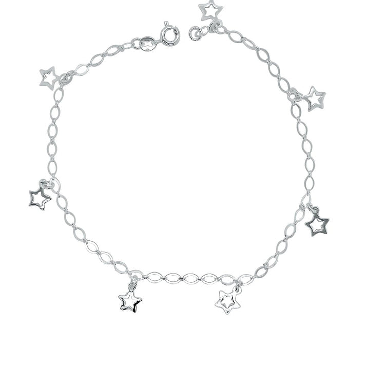 925 Sterling Silver Stars Charm Anklet