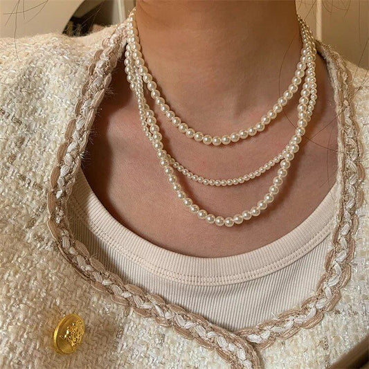 Elegant Multilayer Simulated Pearl Necklace