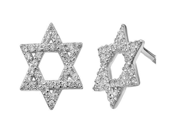 925 Sterling Silver  Magen David Stud Set Moissanite Stone