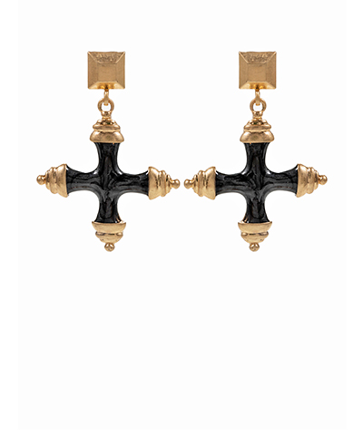 Square & Marble Cross Brass Drop Earrings