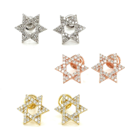 925 Sterling Silver  Magen David Stud Set Moissanite Stone