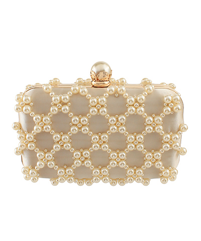 Metal Handle & Pearl Clutch Bag