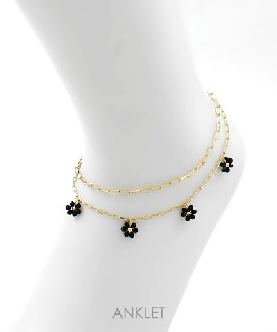 Bead Flower Charm Chain Anklet