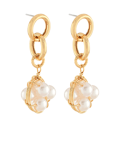 Double Ring & Pearl Dangle Earrings