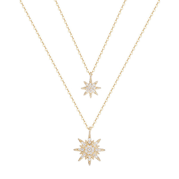 925 Sterling Silver Star Chain Necklace plated with 14k gold