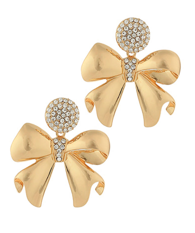 Bow & Crystal Round Drop Earrings