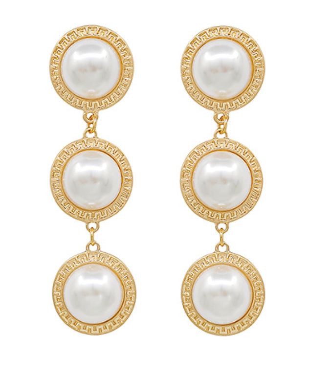 Pearl & Oriental Textured 3 Drop Earrings