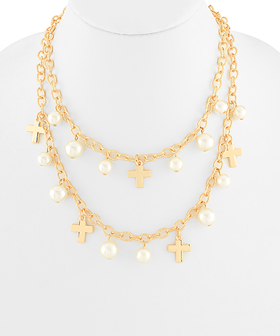 Cross & Pearl Layered Necklace