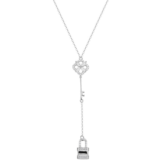 925 Sterling Silver Falling Key & Lock Necklace, plated with 14K Gold.