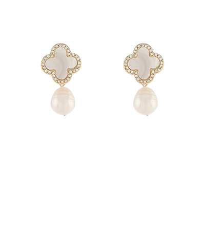 Crystal Clover & Pearl Drop Earrings