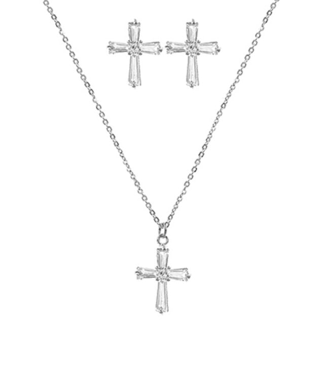CZ Cross Pendant Necklace 14 k Gold plated