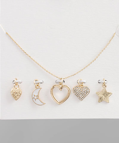 Heart & Moon Necklace Set