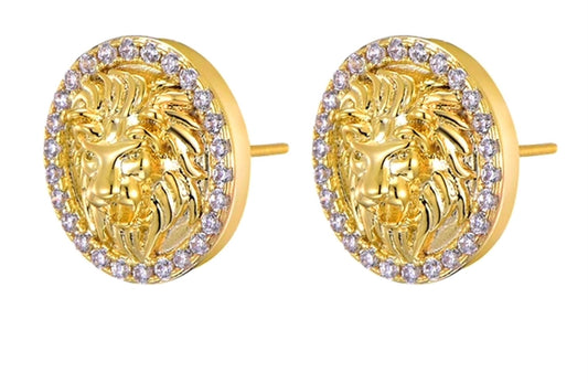 Lion Earrings 925 Sterling Silver or 14K Gold plated with CZ Stones