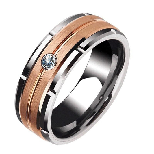 Men’s Tungsten Carbide 8mm Wedding Band with Brown and White Zircon