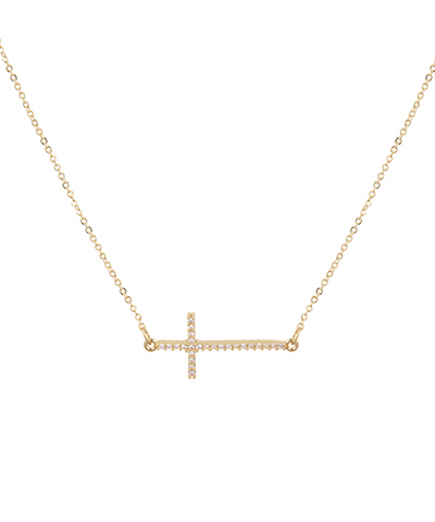 CZ Sideways Cross Necklace