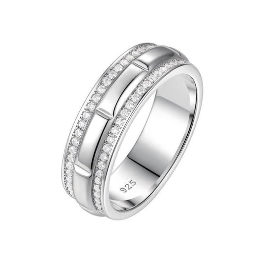 Sterling Silver Men's Wedding Band with Round Cut Cubic Zircon