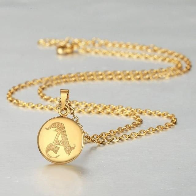 Gold Color Stainless Steel 26 Letters Necklace with 18” chain
