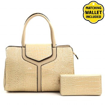 Fashionable Faux Snake Skin Handbag with Matching Wallet Set