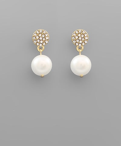 Crystal Disk & Pearl Earrings