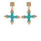 Square & Marble Cross Brass Drop Earrings