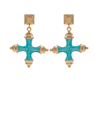 Square & Marble Cross Brass Drop Earrings