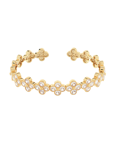 Pave CZ Clover Linked Cuff Bracelet