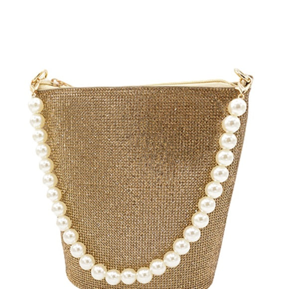 Pearl Shoulder Chain Rhinestone Bucket Bag