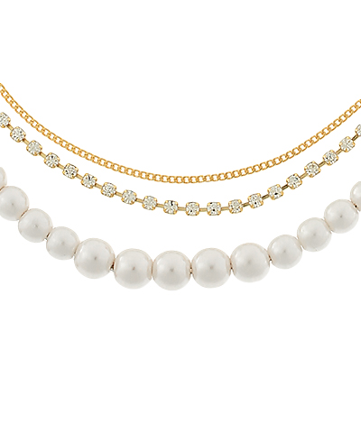 Pearl & Crystal Chain Triple Necklace