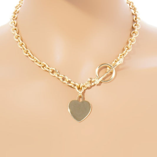 Heart Pendant Brass Necklace