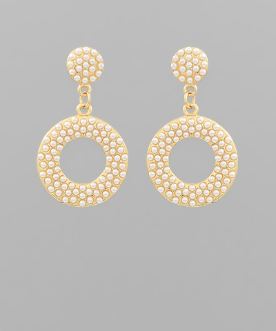 Hollow Circle Pearl Drop Earrrings