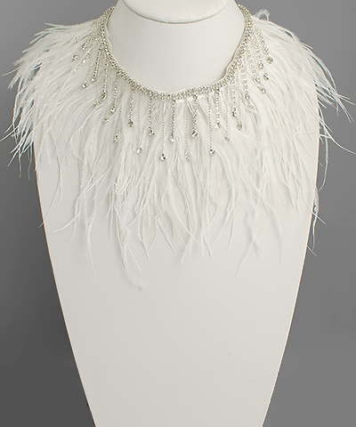 Crystal Charm & Feather Necklace