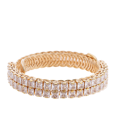 This CZ Baguette Stone Double Row Bracelet comes in silver and gold options, making it a stunning choice for weddings. It features rows of cubic zirconia stones and is designed as a cuff.