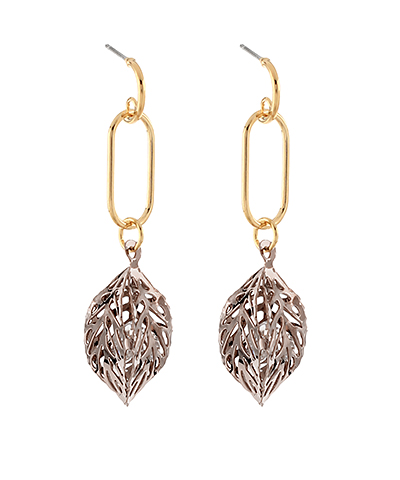 Open Oval & Leaf Earrings